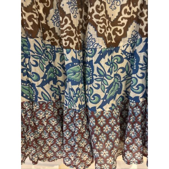 Calypso St Barth Tiered mixed print lined Cotton maxi full Skirt blue brown sz S - Picture 4 of 13